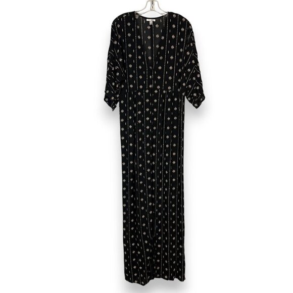 Black Maxi Dress Embroidered Beach Button Up Large - Picture 4 of 15